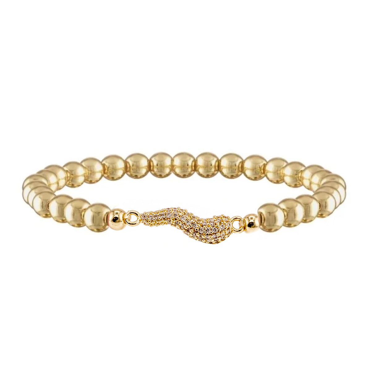 Harper Italian Horn Beaded Bracelet in Gold with polished metal beads and gold pave Italian horn