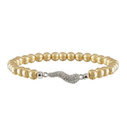 Harper Italian Horn Beaded Bracelet in Gold with polished metal beads and silver pave Italian horn