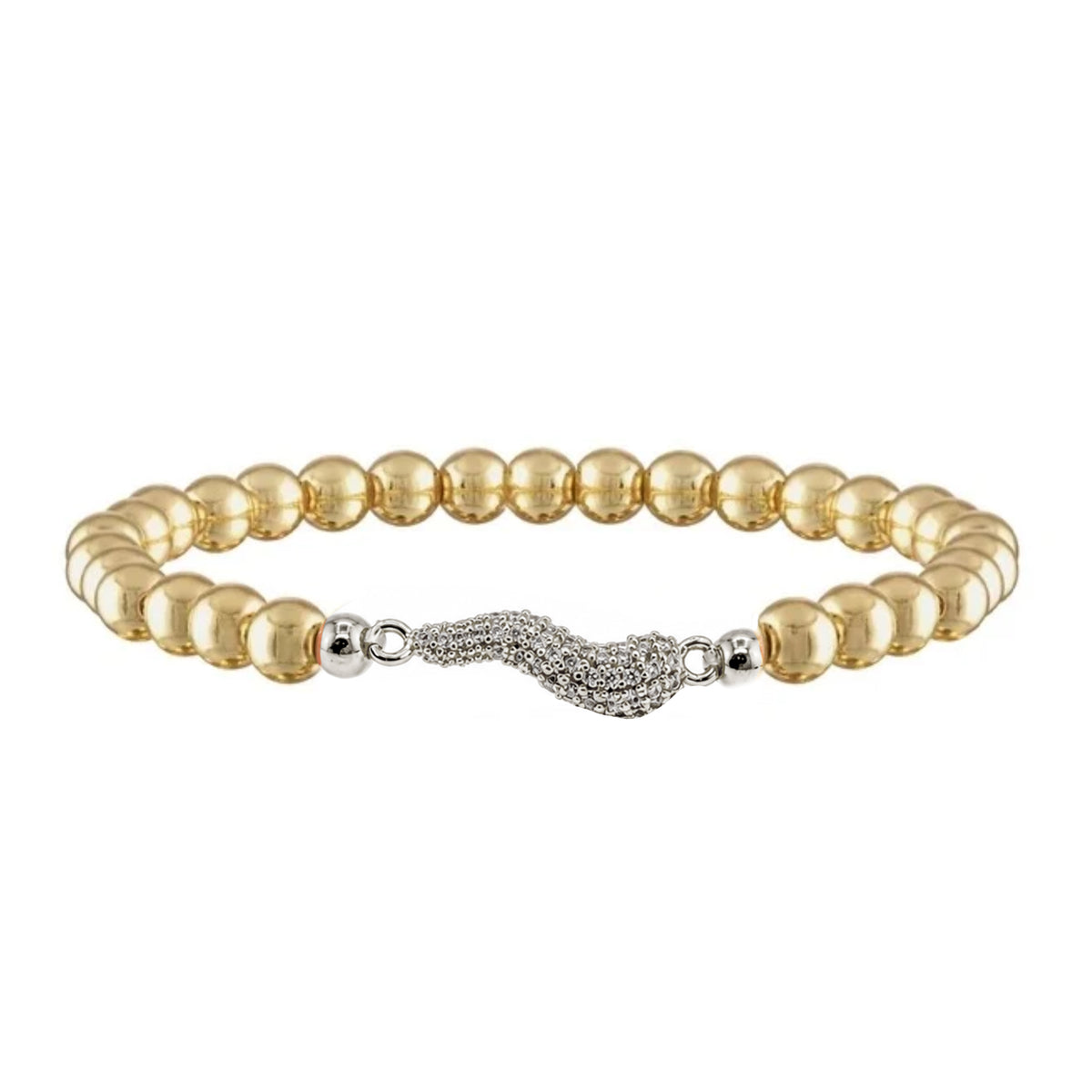 Harper Italian Horn Beaded Bracelet in Gold with polished metal beads and silver pave Italian horn