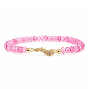 Harper Italian Horn Beaded Bracelet in Raspberry Sheer with faceted Czech crystal beads and gold pave Italian horn