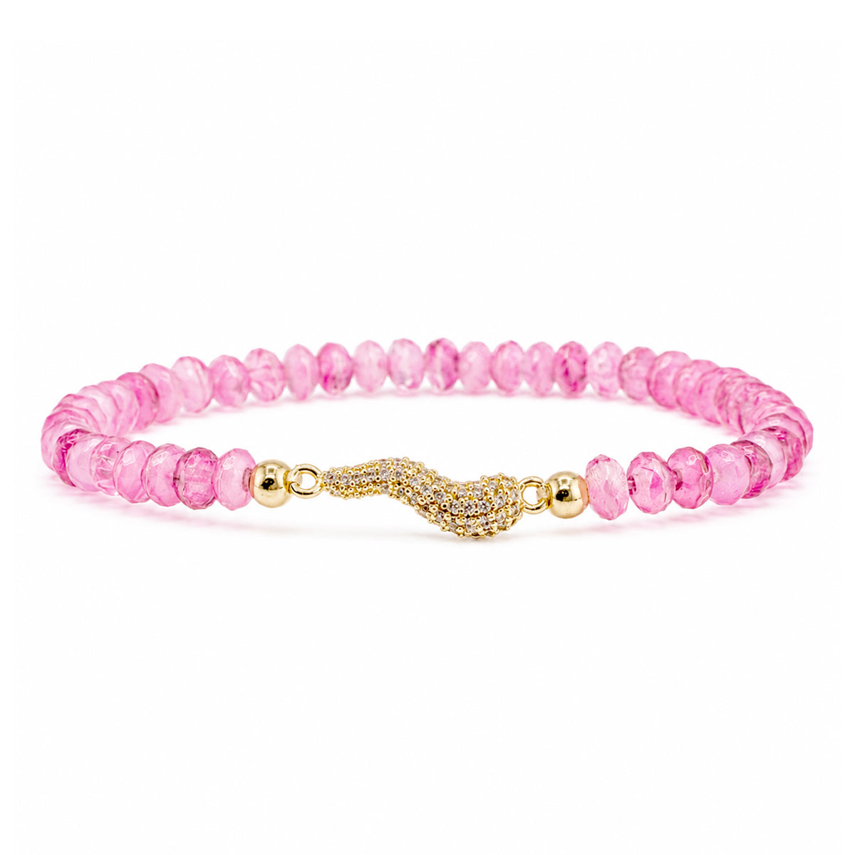 Harper Italian Horn Beaded Bracelet in Raspberry Sheer with faceted Czech crystal beads and gold pave Italian horn
