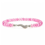 Harper Italian Horn Beaded Bracelet in Raspberry Sheer with faceted Czech crystal beads and silver pave Italian horn