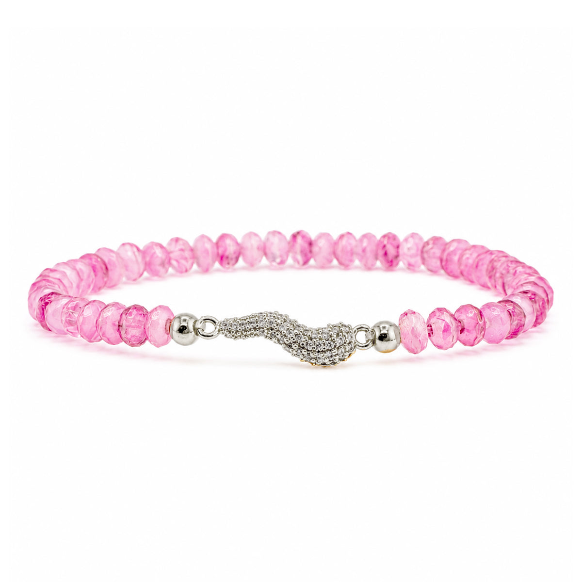 Harper Italian Horn Beaded Bracelet in Raspberry Sheer with faceted Czech crystal beads and silver pave Italian horn