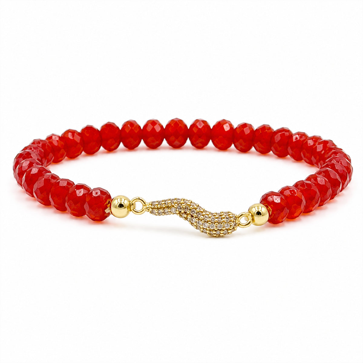 Love Lisa Harper Italian Horn Beaded Bracelet in Red with faceted Czech crystal beads and gold pave Italian horn