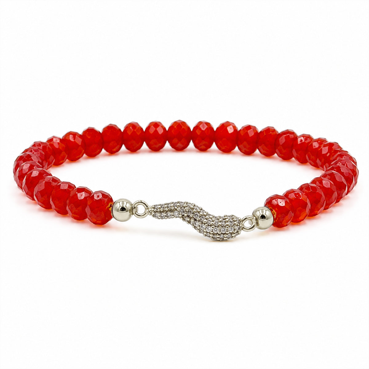 Harper Italian Horn Beaded Bracelet in Red with faceted Czech crystal beads and silver pave Italian horn