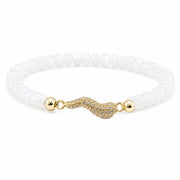 Harper Italian Horn Beaded Bracelet in Sheer White with faceted Czech crystal beads and gold pave Italian horn
