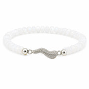 Harper Italian Horn Beaded Bracelet in Sheer White with faceted Czech crystal beads and silver pave Italian horn