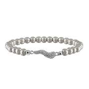 Harper Italian Horn Beaded Bracelet in Silver with polished metal beads and silver pave Italian horn