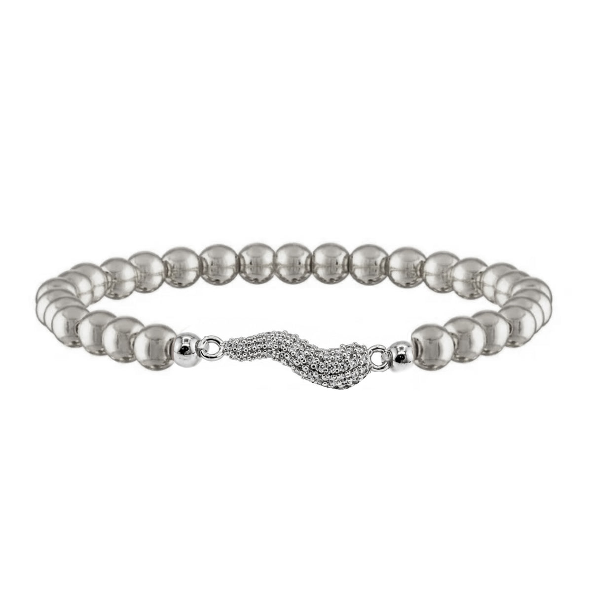 Harper Italian Horn Beaded Bracelet in Silver with polished metal beads and silver pave Italian horn