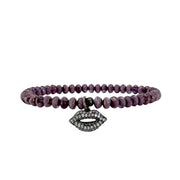 Harper Kisses Bracelet purple grape Czech bead stretch bracelet with gunmetal pavé lips charm