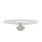 Harper Kisses Bracelet snow white Czech bead stretch bracelet with crystal lips charm