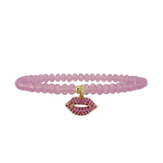 Harper Kisses Bracelet pink lemonade Czech bead stretch bracelet with pink pave lips charm