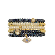 Harper Love Your Family gold evil eye bracelet stack with tree of life charm