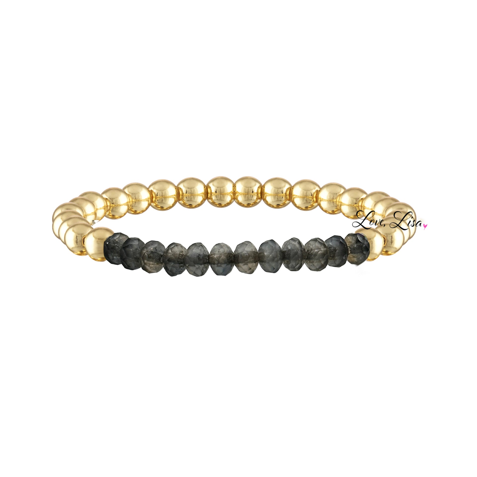 dim grey gold harper luxe beaded bracelet with faceted crystal beads Love Lisa