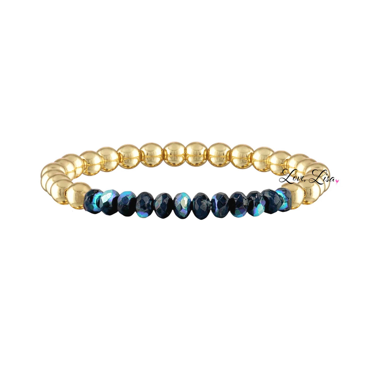navy gold harper luxe beaded bracelet with faceted crystal beads Love Lisa