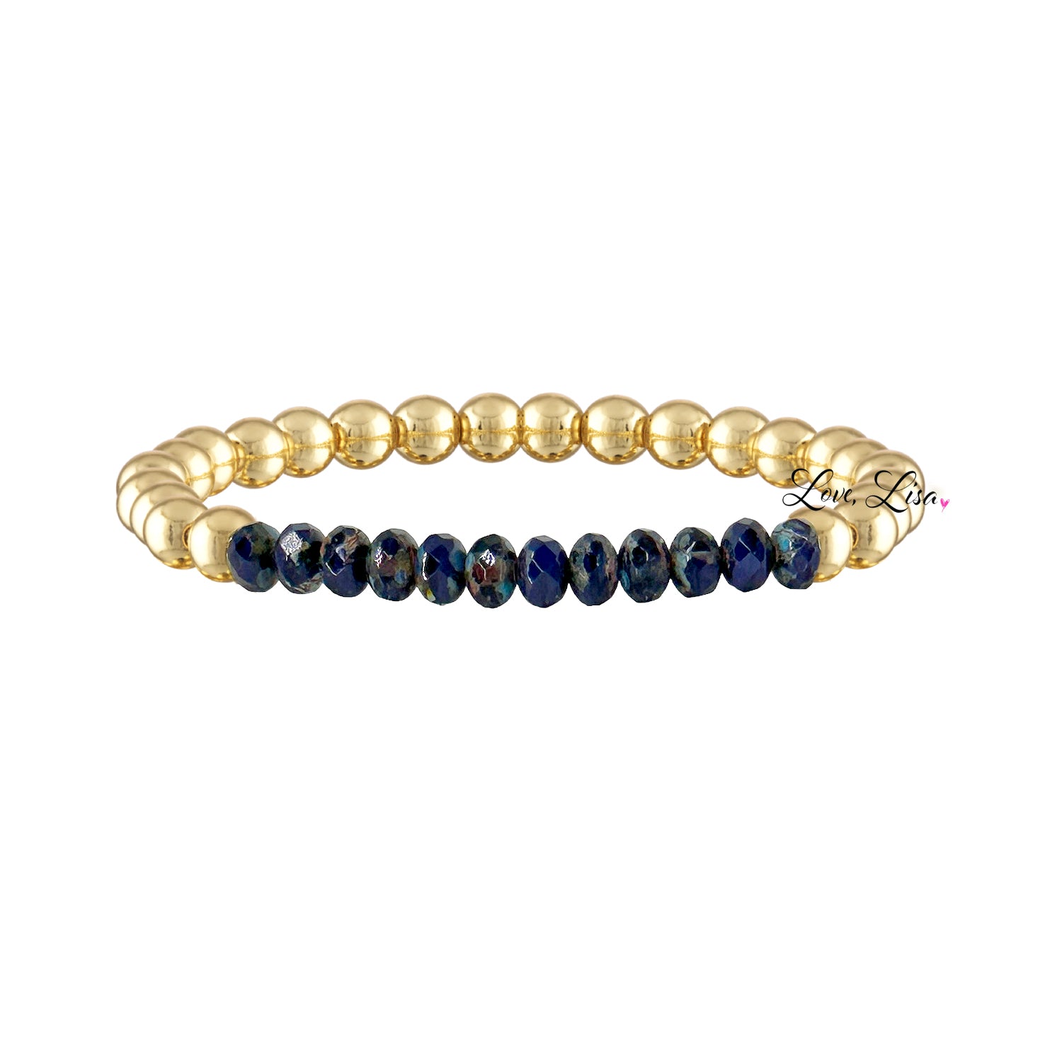 navy gold harper luxe beaded bracelet with faceted crystal beads Love Lisa
