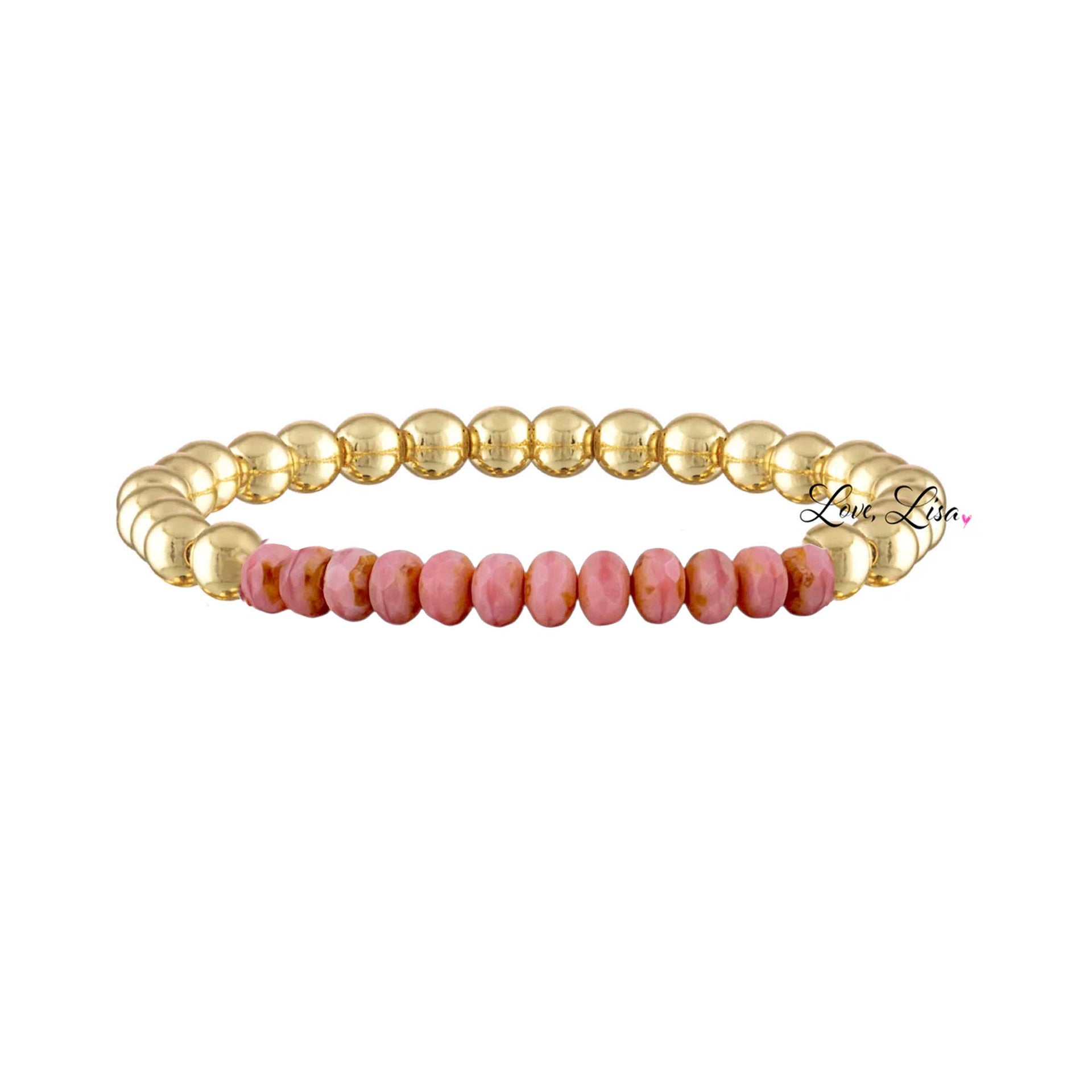 sunset rose gold harper luxe beaded bracelet with polished metal beads Love Lisa