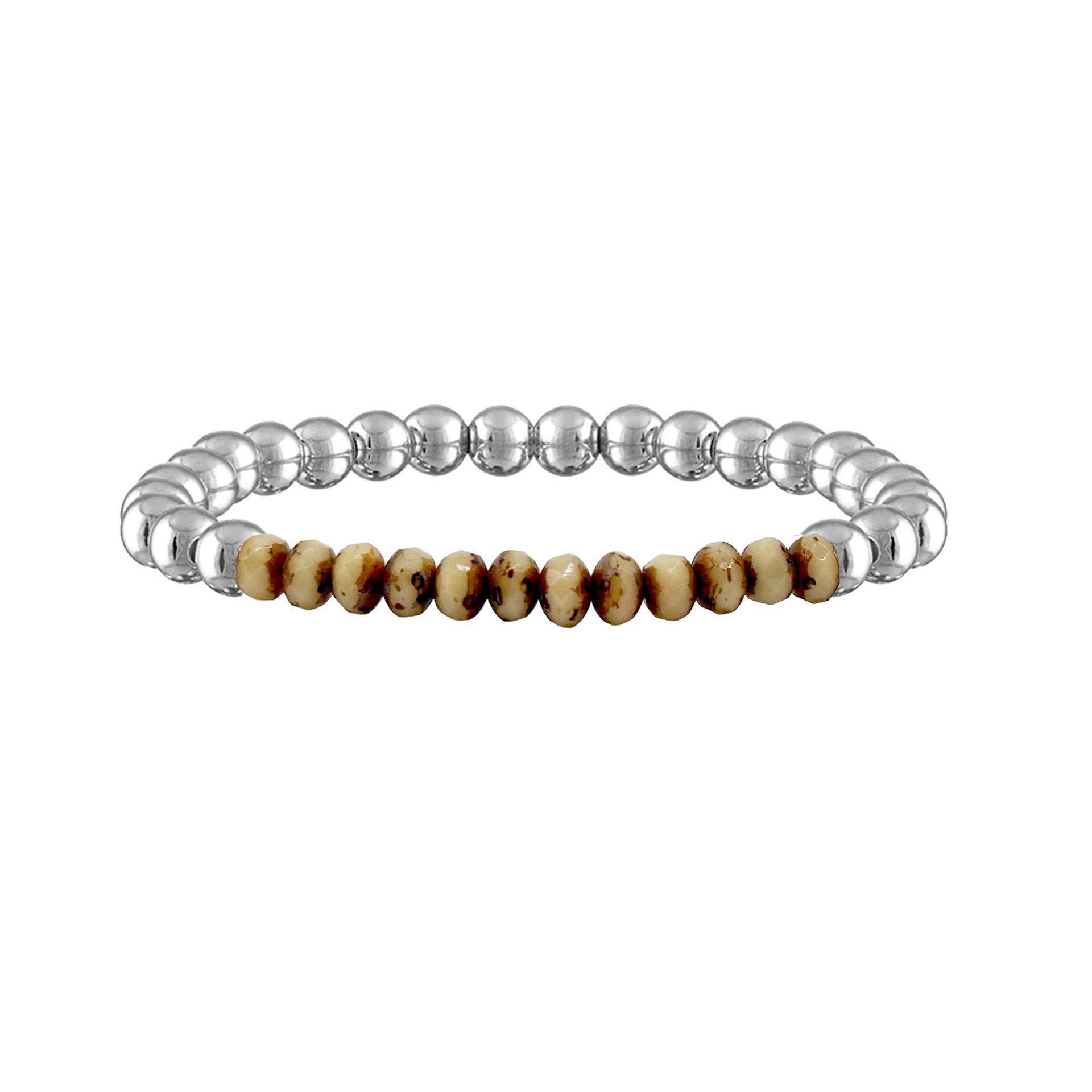 tan silver harper luxe beaded bracelet with polished brass beads Love Lisa