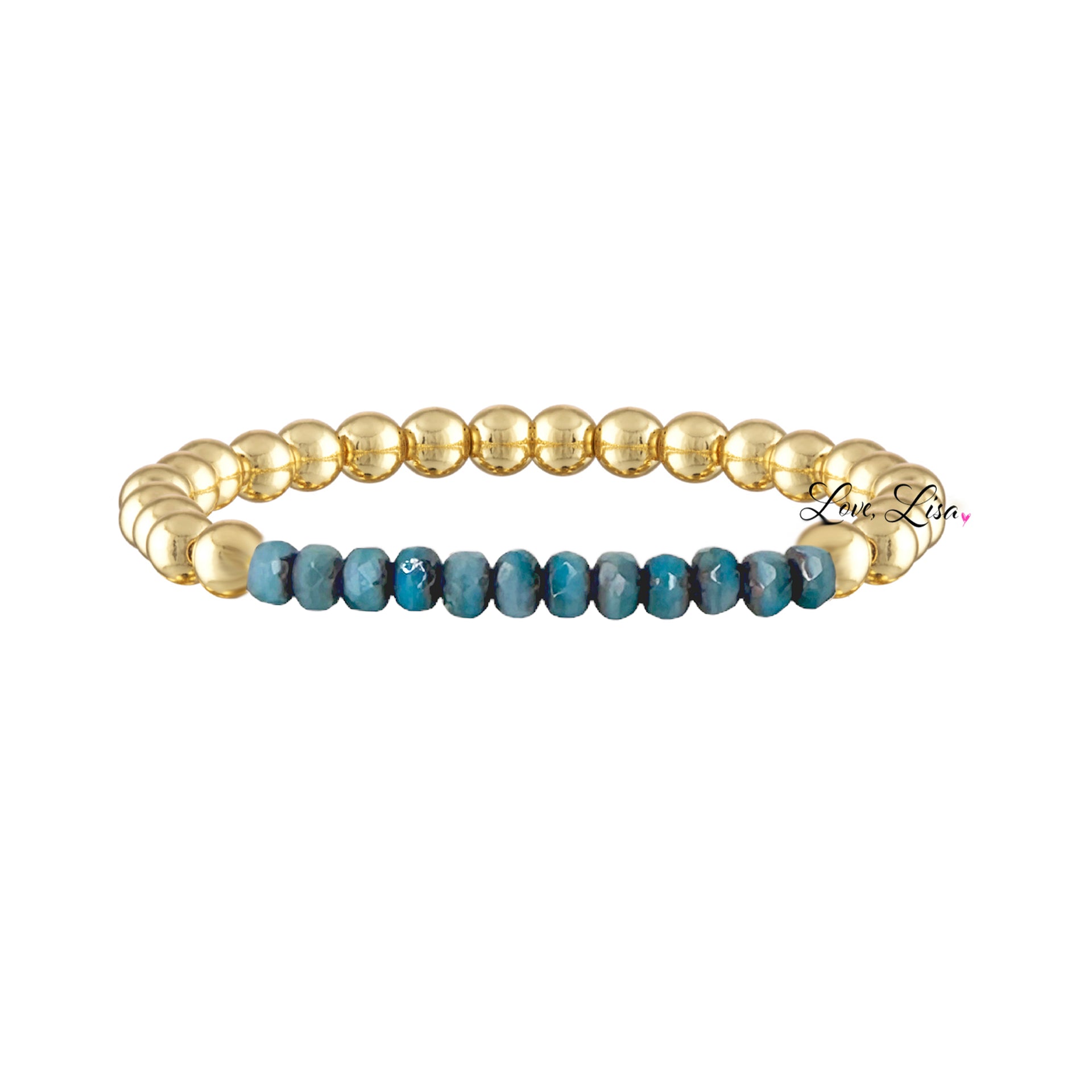 turquoise gold harper luxe beaded bracelet with brass and crystal beads Love Lisa