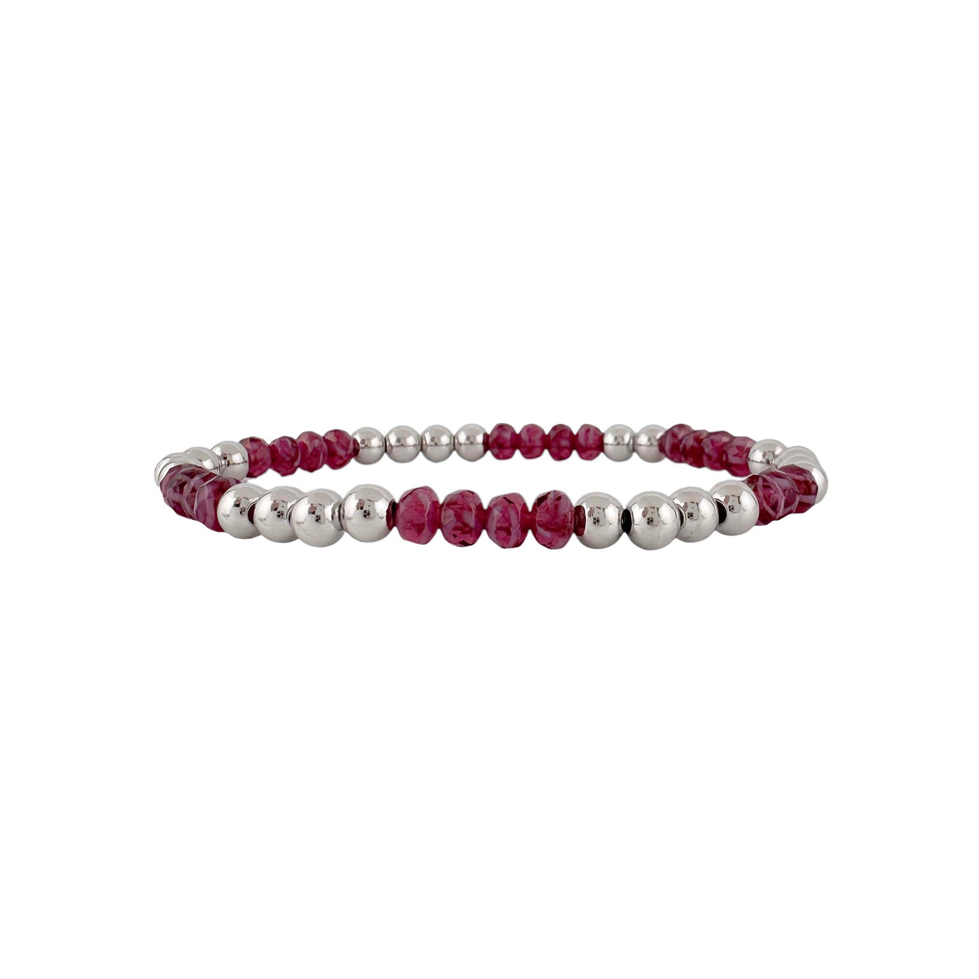 Elegant Harper Luxe Crystal Rhythm Bracelet in silver with alternating cranberry crystals and round beads