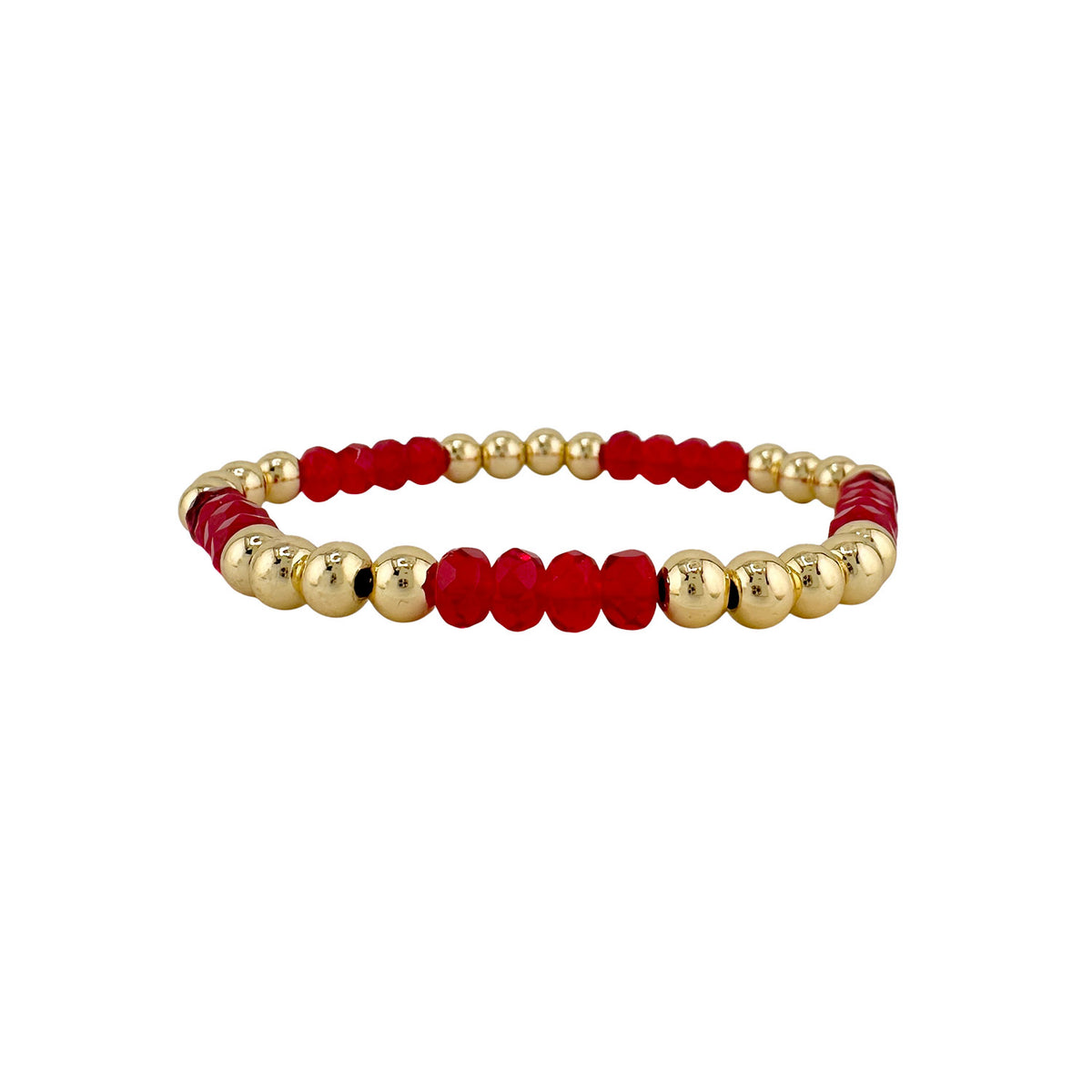 Harper Luxe Crystal Rhythm Bracelet in Red with red crystal accents and polished gold beads