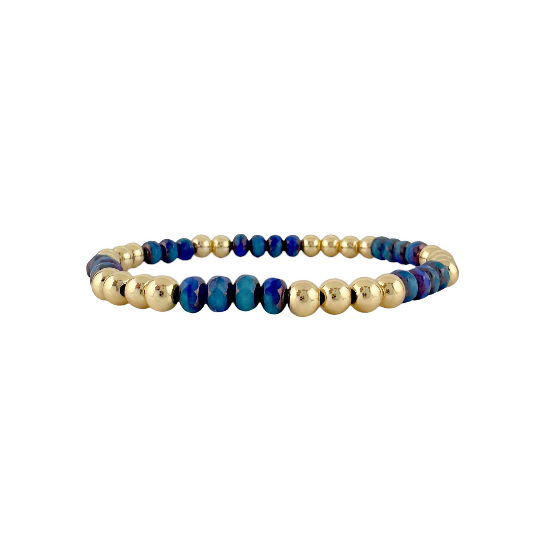 Elegant Harper Luxe Crystal Rhythm Bracelet in royal turquoise and gold with alternating crystals and round beads