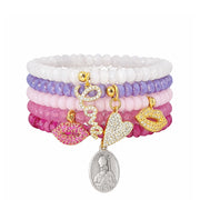 Harper Marriage Prayer Bracelet Collection stacked stretch bracelets with faith inspired charms and Czech beads