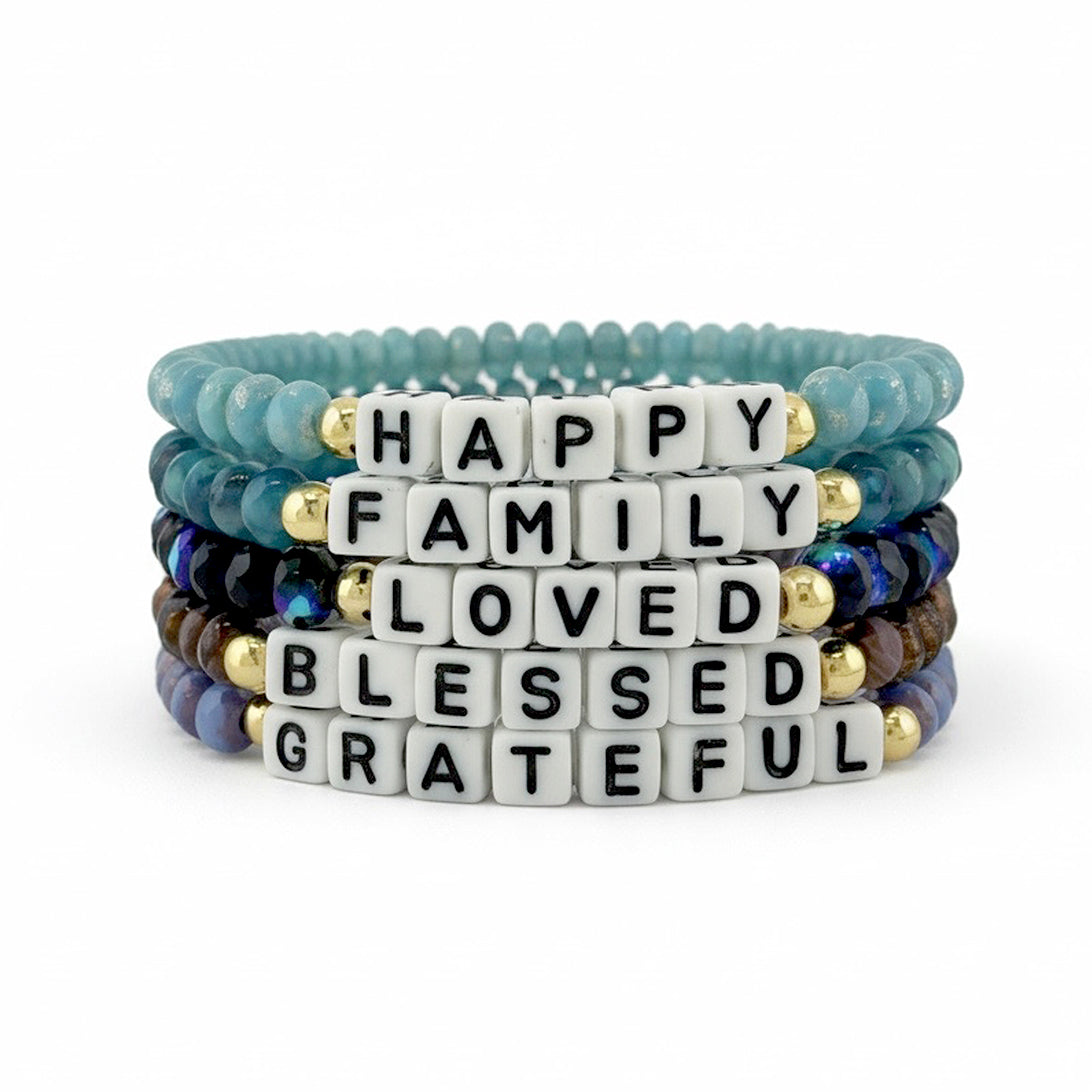 love lisa harper meaningful moments bracelet stack blue beaded word bracelets happy family loved blessed grateful
