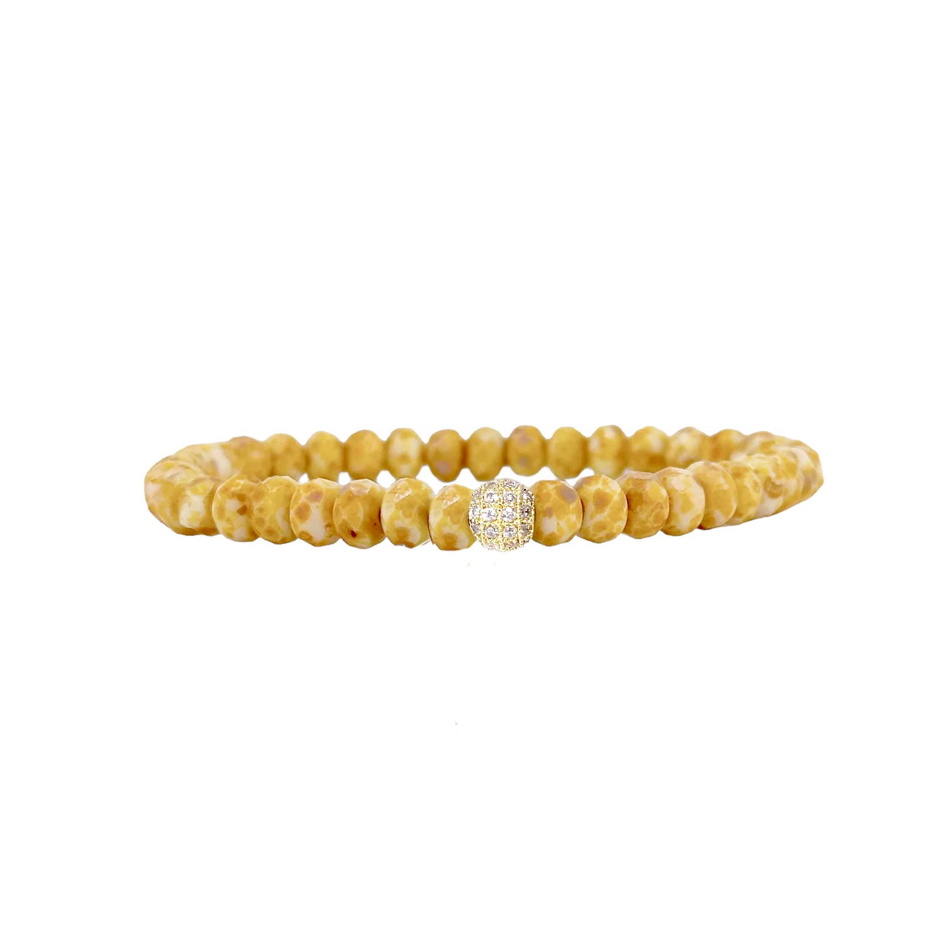mustard yellow harper pave bracelet with faceted crystal beads and gold pave accent by Love Lisa