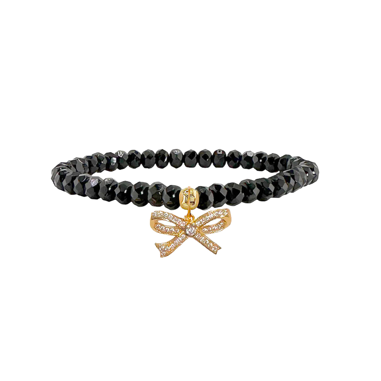 black harper pretty cz bow bracelet with faceted beads and sparkling gold cz bow charm by Love Lisa