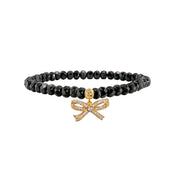 black harper pretty cz bow bracelet with faceted beads and sparkling gold cz bow charm by Love Lisa