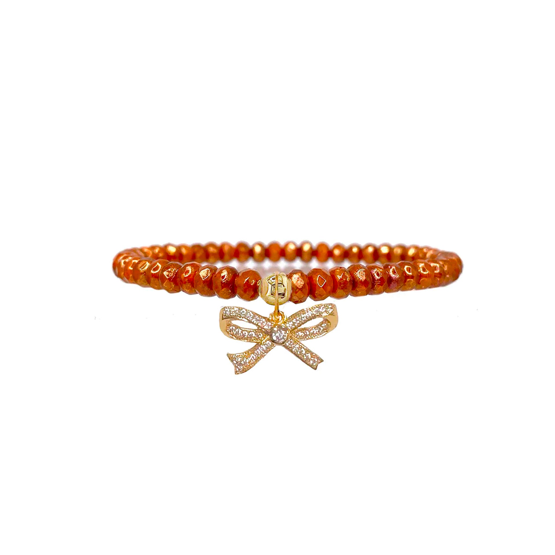 spicy orange harper pretty cz bow bracelet with faceted beads and gold crystal bow charm by Love Lisa