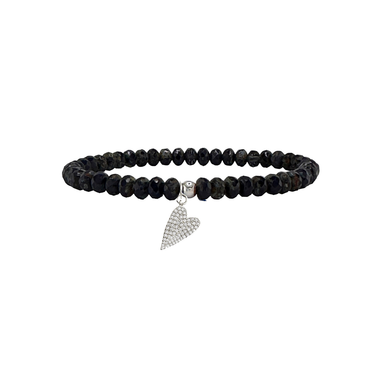 black harper slanted heart beaded bracelet with faceted crystal beads and silver pavé slanted heart charm by Love Lisa