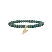 leprechaun green harper slanted heart beaded bracelet with pavé heart charm and faceted crystal beads by Love Lisa