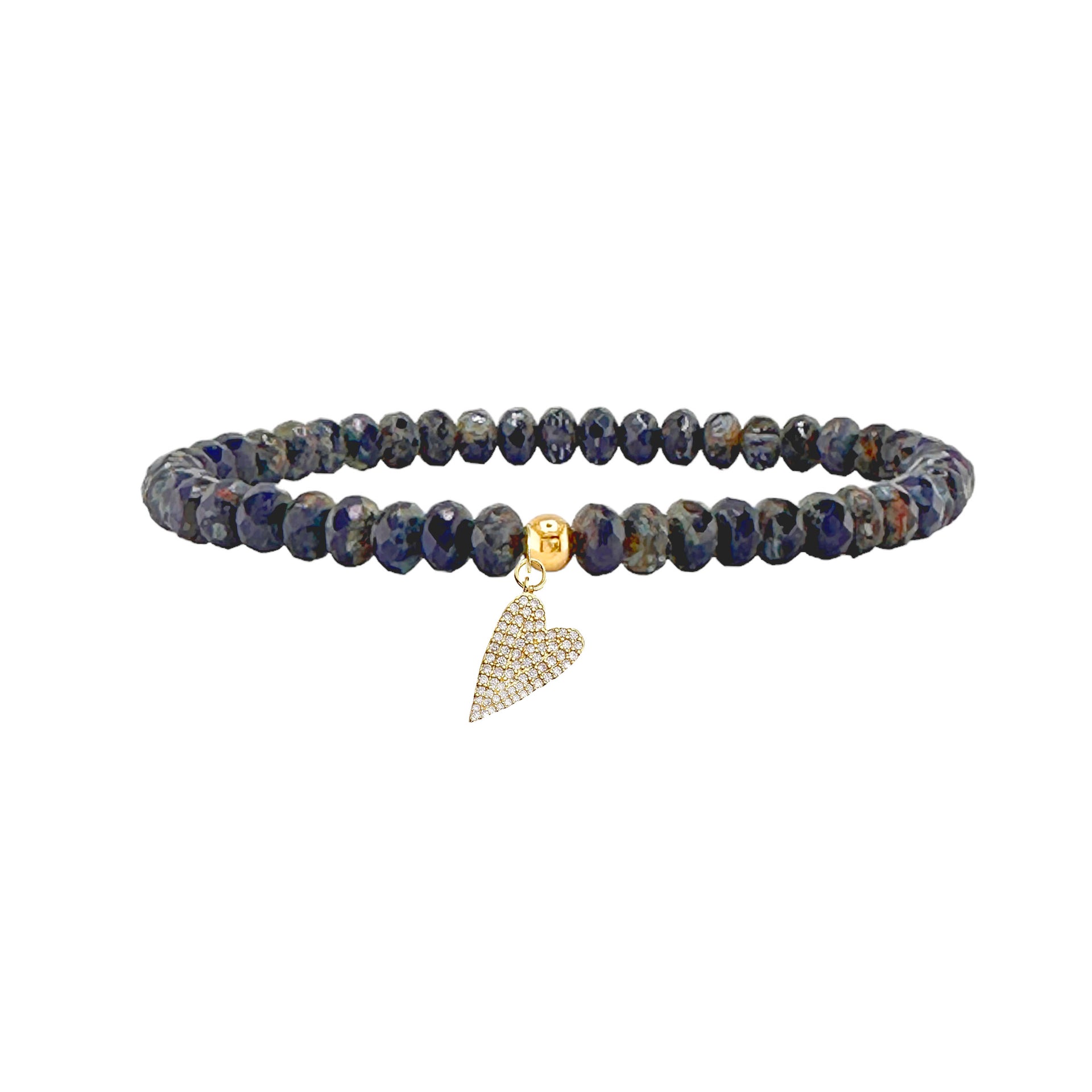 navy harper slanted heart beaded bracelet with dark blue crystal beads and silver pavé heart charm by Love Lisa
