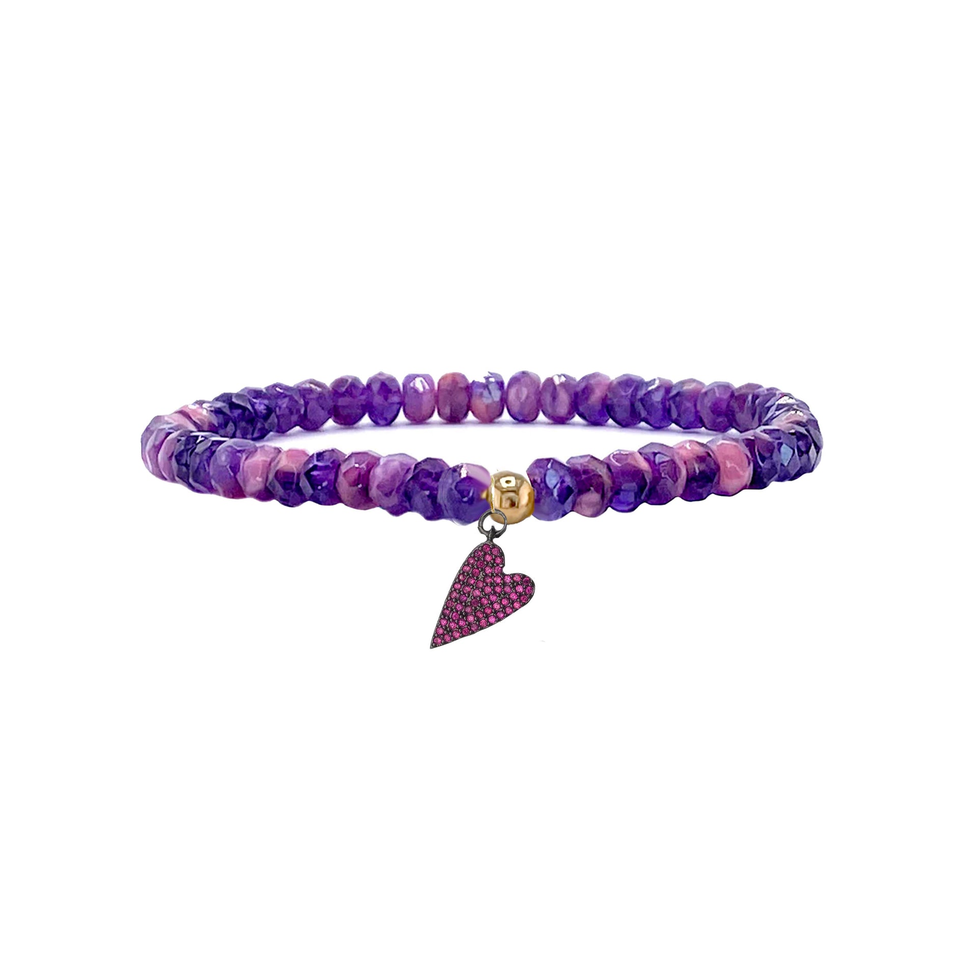orchid purple harper slanted heart beaded bracelet with crystal pavé heart charm by Love Lisa jewelry