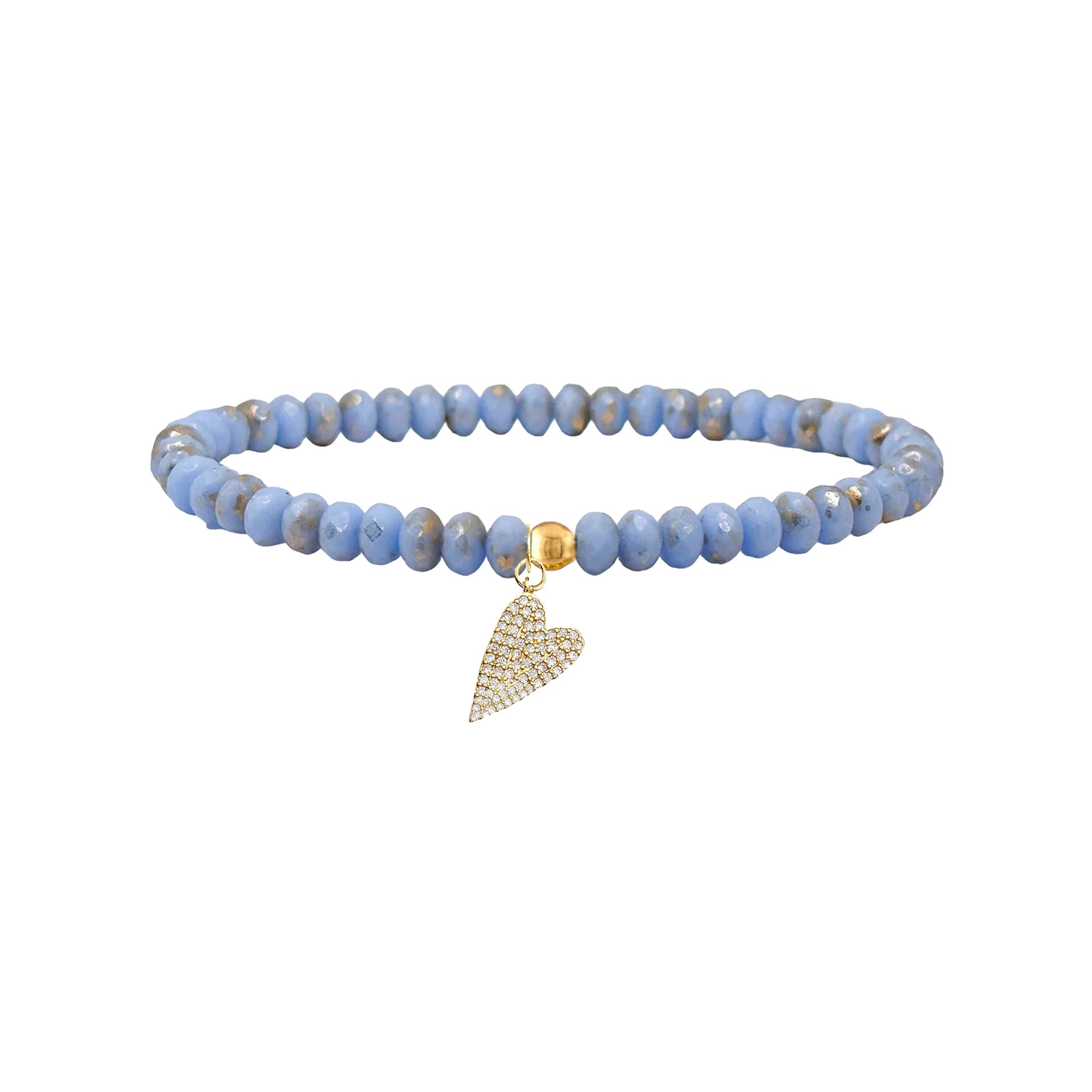 sky blue harper slanted heart beaded bracelet with light blue faceted glass beads and pavé charm by Love Lisa