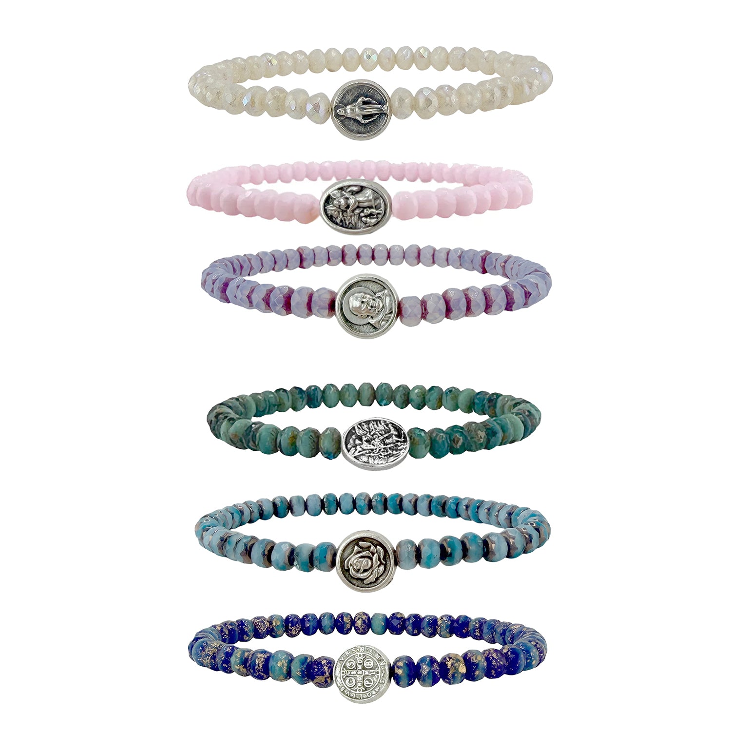 harper subliminal saint bracelet full religious beaded bracelet stack with multiple saint styles