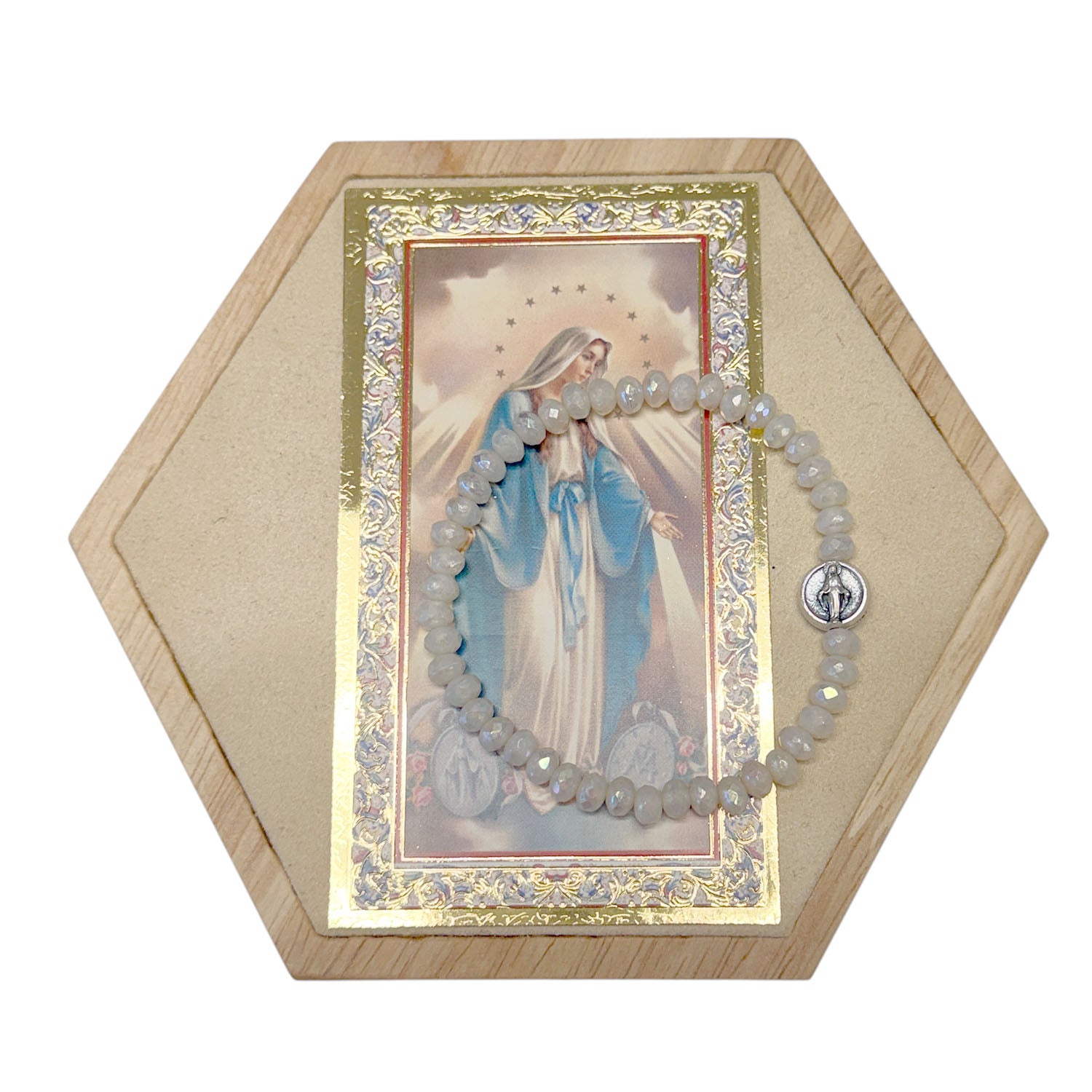 harper subliminal saint bracelet miraculous medal religious beaded stretch bracelet