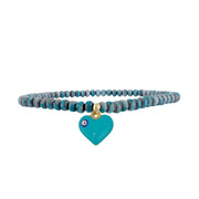 Turquoise beaded anklet with turquoise heart evil eye charm