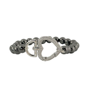 heart clasp stretch bracelet gunmetal pavé crystal heart charm modern jewelry