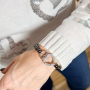 Love Lisa heart clasp stretch bracelet worn on wrist pavé crystal heart charm jewelry styling