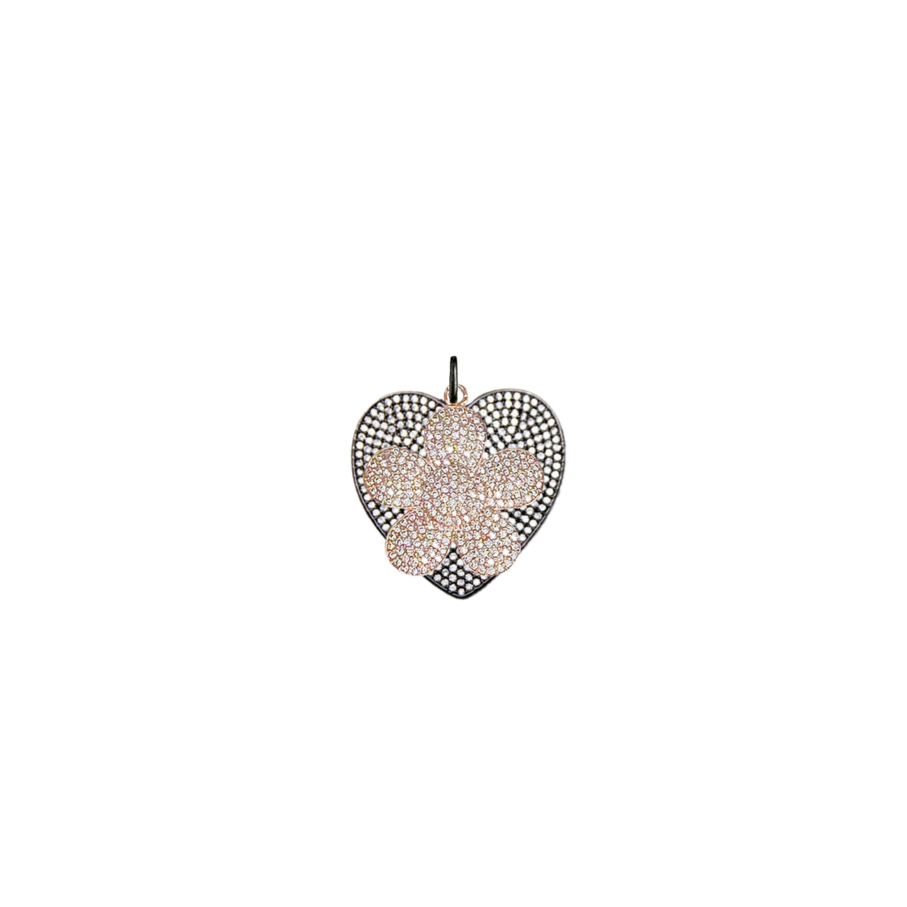 Heart Flower Pendant with Rose Gold Floral Layering on Gunmetal Heart Base