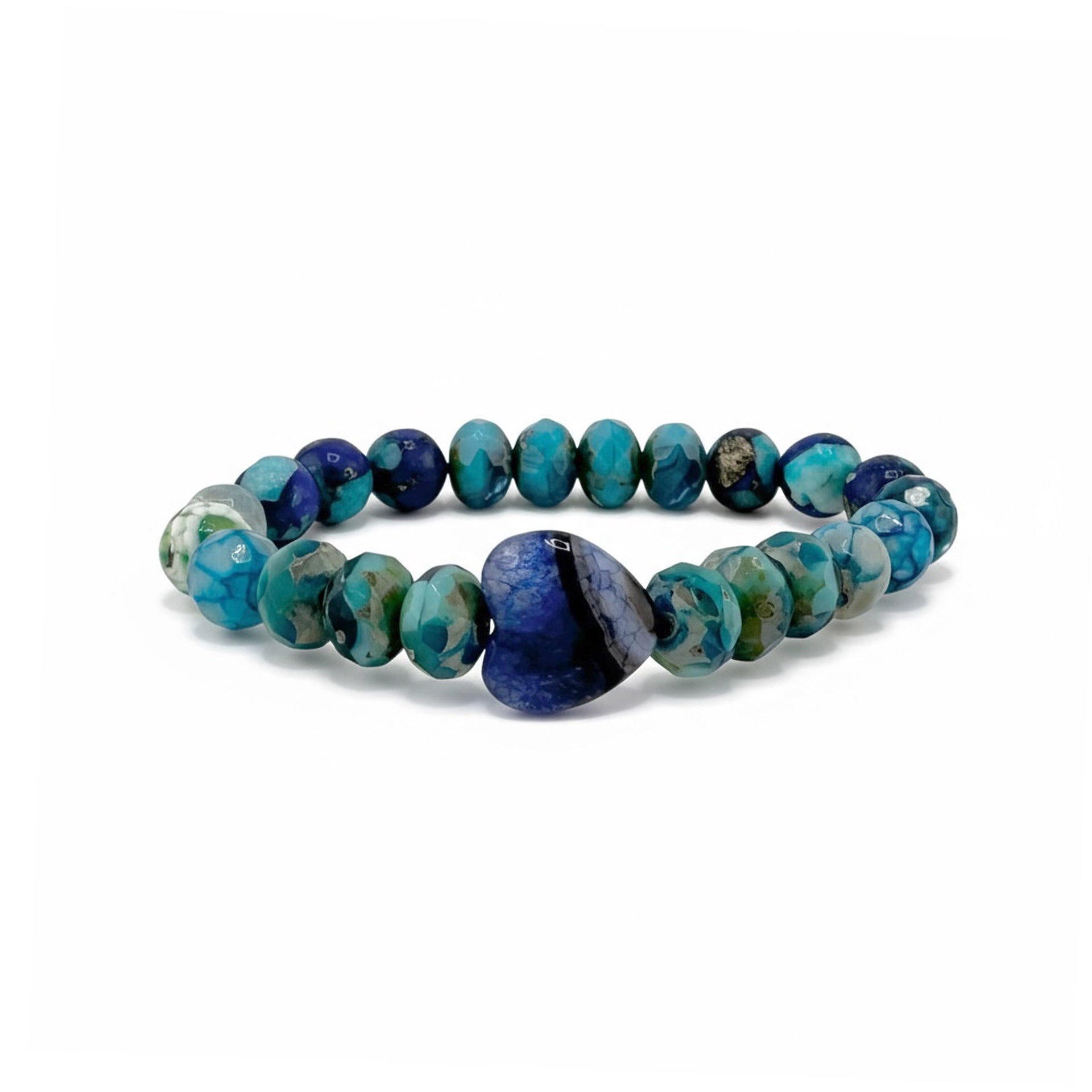 Love Lisa Heart Worry Stone Bracelet in royal blue gemstone beads with polished heart centerpiece for calm and clarity