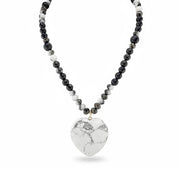 White howlite heart worry stone necklace for stress relief and peace