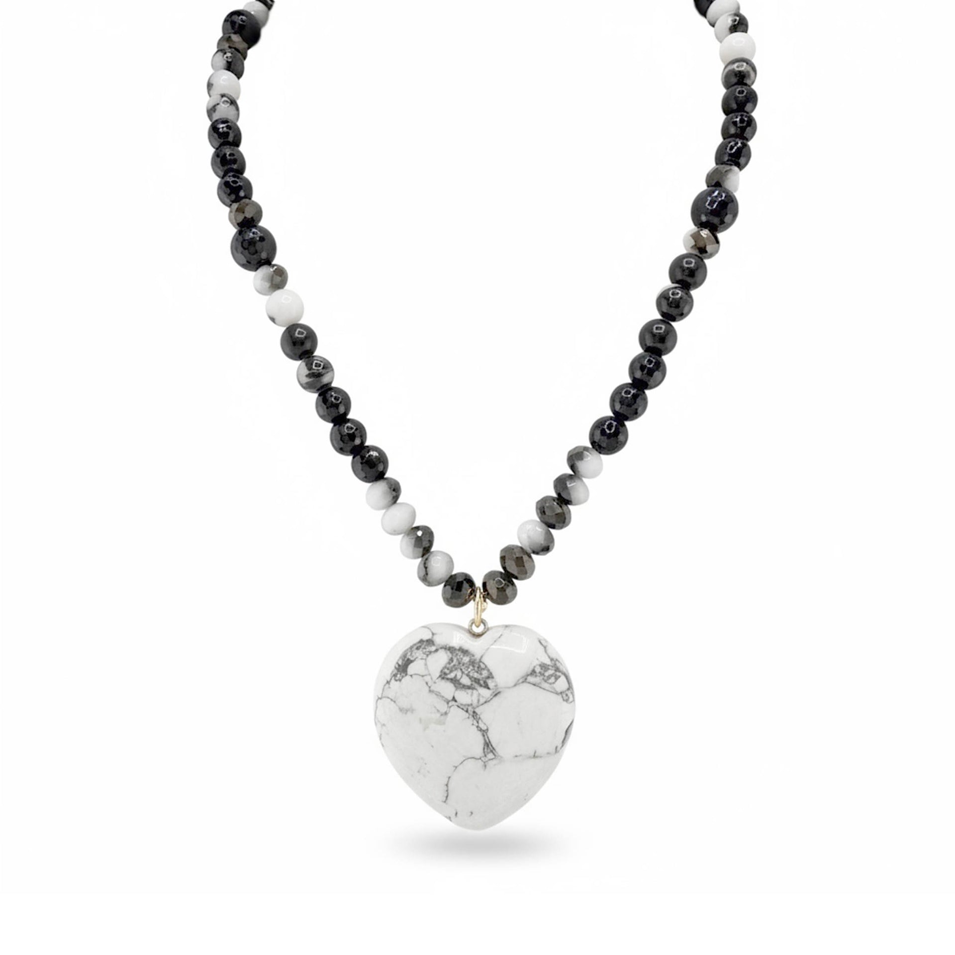 White howlite heart worry stone necklace for stress relief and peace