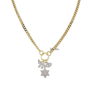 jewish charm necklace with a chai and star of david silver charms