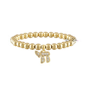 Gold beaded Chai bracelet with cubic zirconia charm Love Lisa