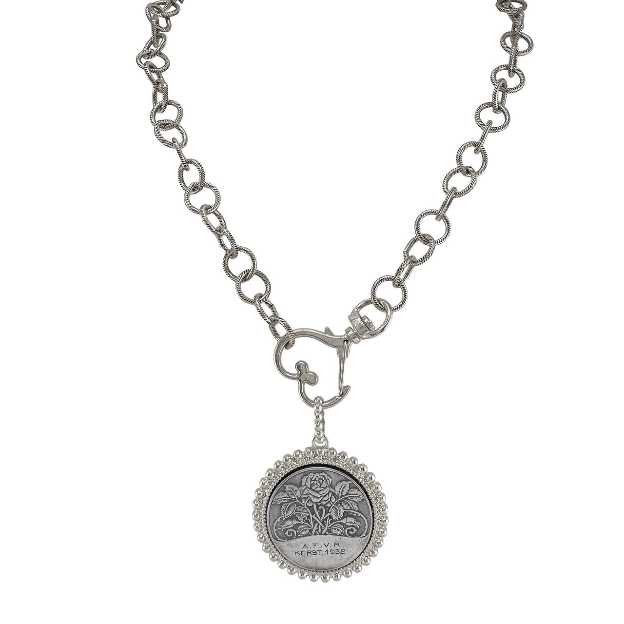 Heirloom Rose Coin Heart Necklace Silver Love Lisa rose medallion pendant