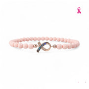 Love Lisa Hope Breast Cancer Awareness Pink Ribbon Anklet with soft pink faceted beads, iridescent ribbon charm, and polished metal accents